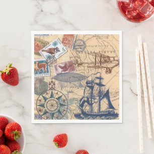 Serviette En Papier Collection vintage de timbres, Voilier, Papier