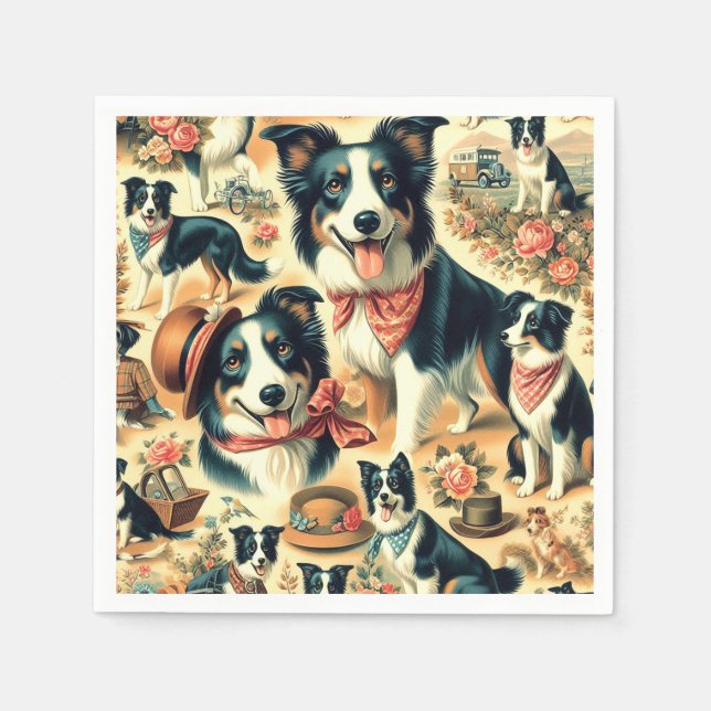 Serviette En Papier Collie frontière mignonne sans joint (Devant)