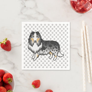 Serviette En Papier Collie Rough Merle Bleu Chien de Dessin Animé Mign