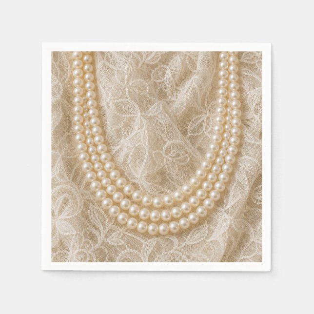 Serviette En Papier Collier de perles sur dentelle d'ivoire (Devant)