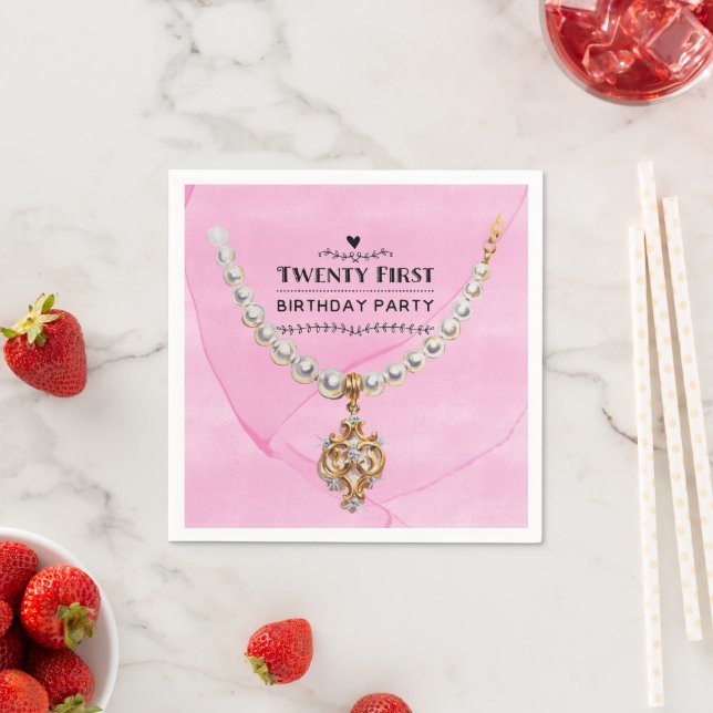 Serviette En Papier Collier Perle Rose Élégant 21e Anniversaire (En situation)