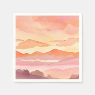 Serviette En Papier Collines aquarelles au coucher du soleil   Peintur