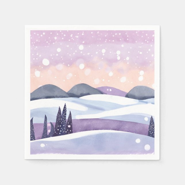 Serviette En Papier Collines violettes d'hiver aquarelle (Devant)