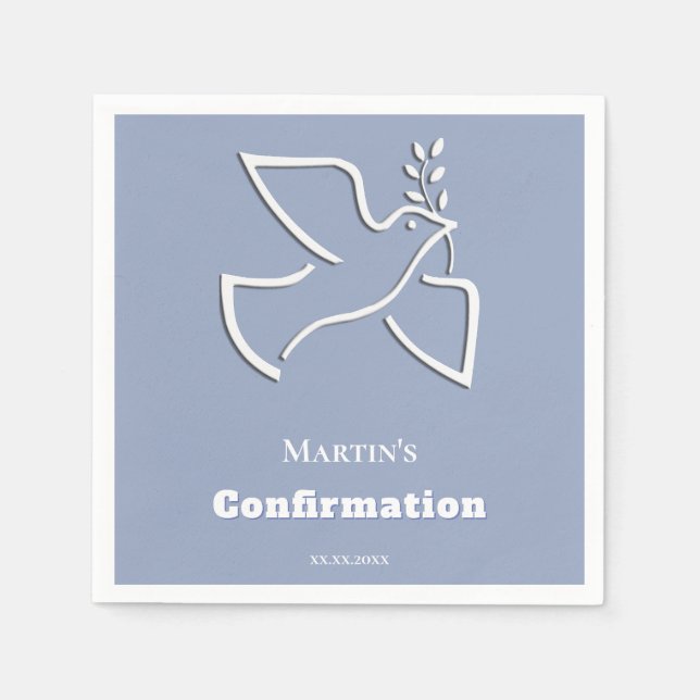 Serviette En Papier colombe blanche fond bleu Confirmation  (Devant)