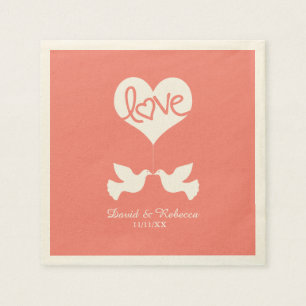 Serviette En Papier Colombes d'amour - rose de corail