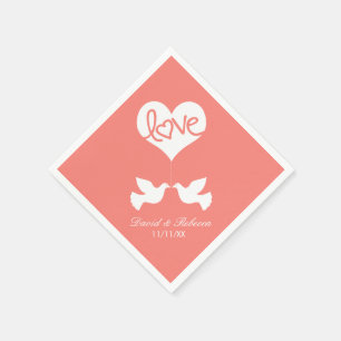 Serviette En Papier Colombes d'amour - rose de corail