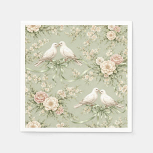 Serviette En Papier Colombes de mariage et rubans vert sauge