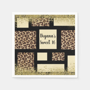 Serviette En Papier Color Block Cream Ivory Black & Leopard Cheetah