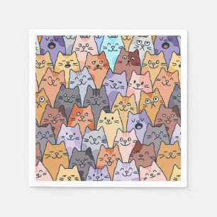 Serviette En Papier Coloré Cute Chat Crowd Motif Whimsical Chat Visage