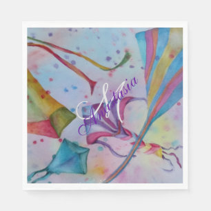 SERVIETTE EN PAPIER COLORÉ FUN FLYING KITES MONOGRAM PARTY