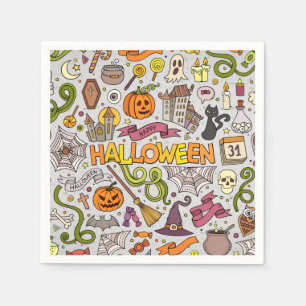 Serviette En Papier Coloré Halloween Doodles Objets Motif