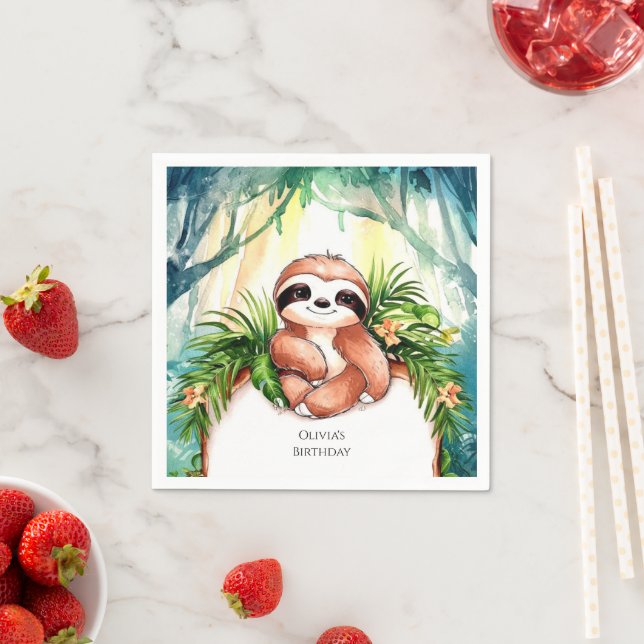 Serviette En Papier Coloré Pastel Sloth Anniversaire (En situation)