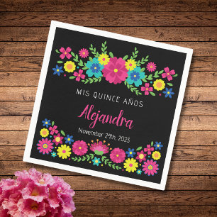 Serviette En Papier Coloré Quinceañera Fleurs mexicaines Papier Napkin