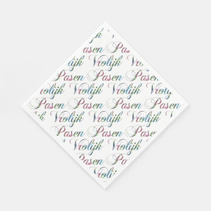 Serviette En Papier Coloré Vrolijk Pasen Langue Néerlandaise Joyeux Pâ