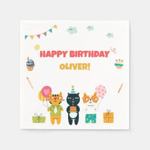Serviette En Papier Colorée Mignonne Drôle Kitty Chats Joyeux Annivers