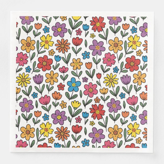 Serviette En Papier Colorful Cute Spring Flowers Napkins (Devant)