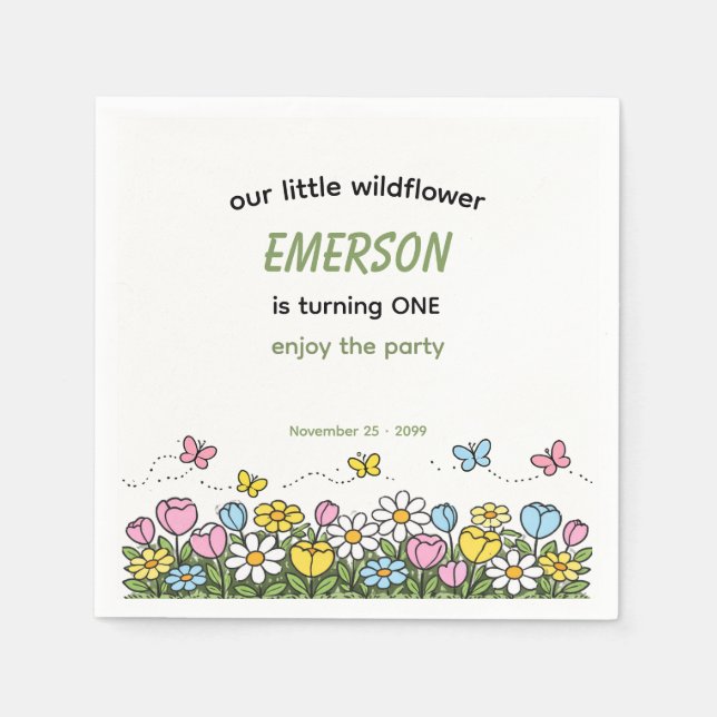 Serviette En Papier Colorful Funny Little Wildflower 1st Birthday  (Devant)