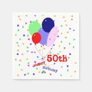 Serviette En Papier Colorful Joyeux 50e Anniversaire Ballons