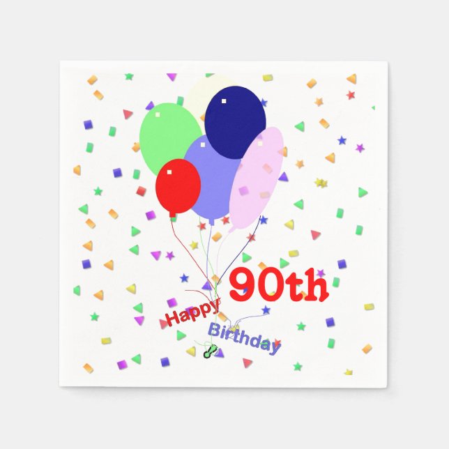 Serviette En Papier Colorful Joyeux 90e Anniversaire Ballons (Devant)