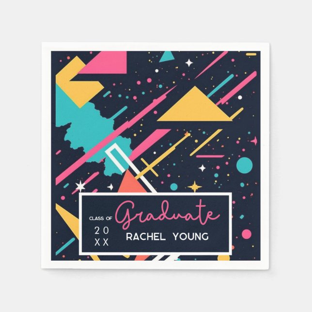 Serviette En Papier Colorful Retro 80's Graduation Party (Devant)