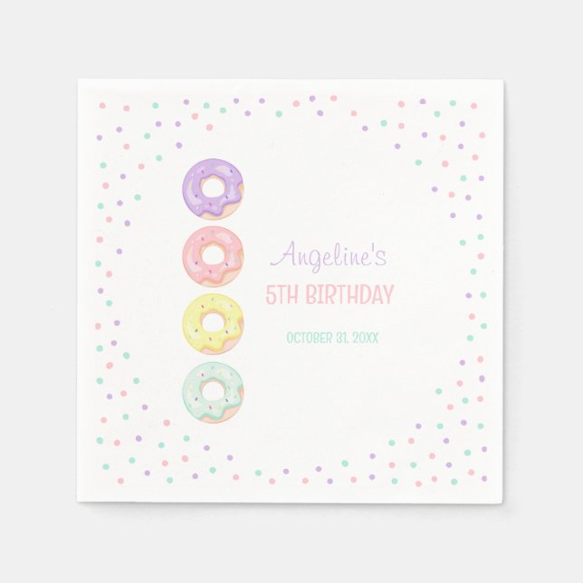 Serviette En Papier Colorful Sprinkle Sweet Donuts Kids Birthday (Devant)
