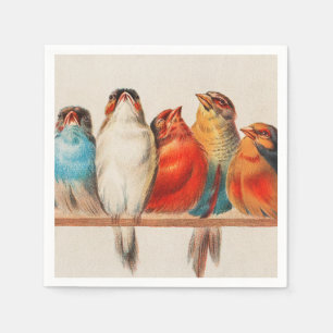 Serviette En Papier Colorful vintage illustration of five little birds