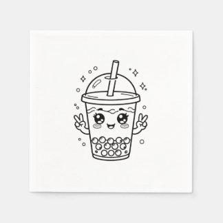 Serviette En Papier Coloriage de thé boba kawaii