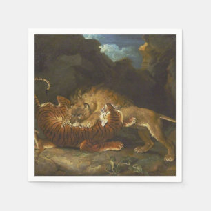 Serviette En Papier Combattre entre un lion et un tigre (par James War