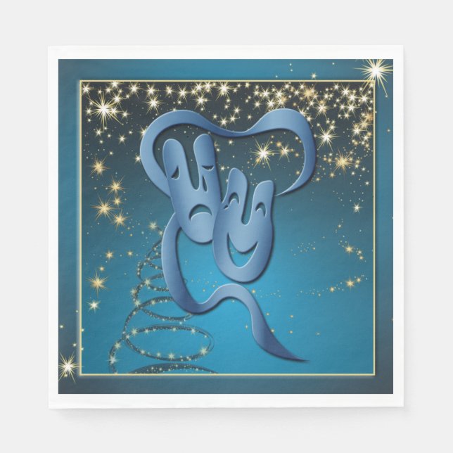 Serviette En Papier Comédie Tragédie Bleu Masque Bleu (Devant)