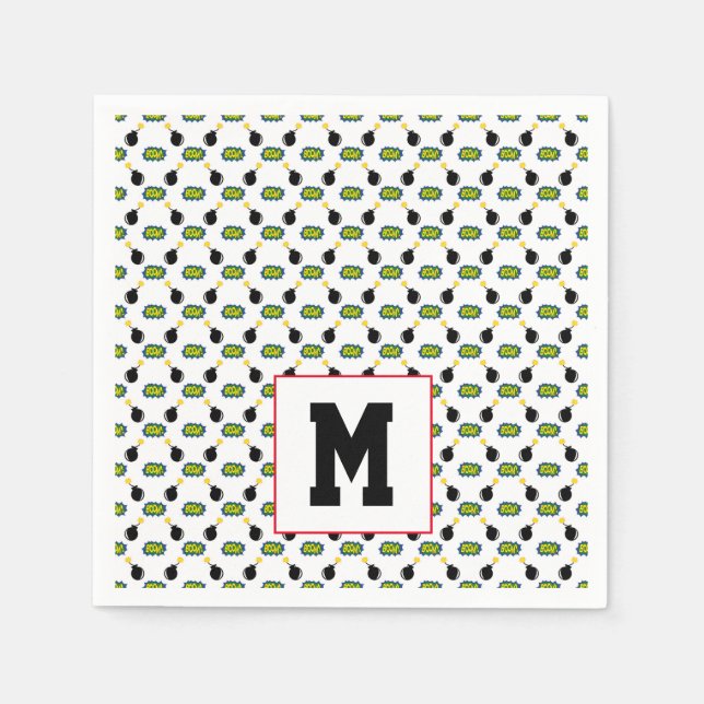 Serviette En Papier Comics Funny Superhero Boom Bomb Smart INITIAL (Devant)