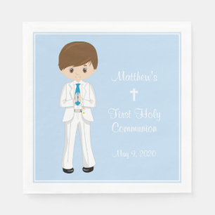 Serviette En Papier Communion Personalisée Brunette Boy
