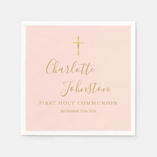 Serviette En Papier Communion solennelle écriture rose doré