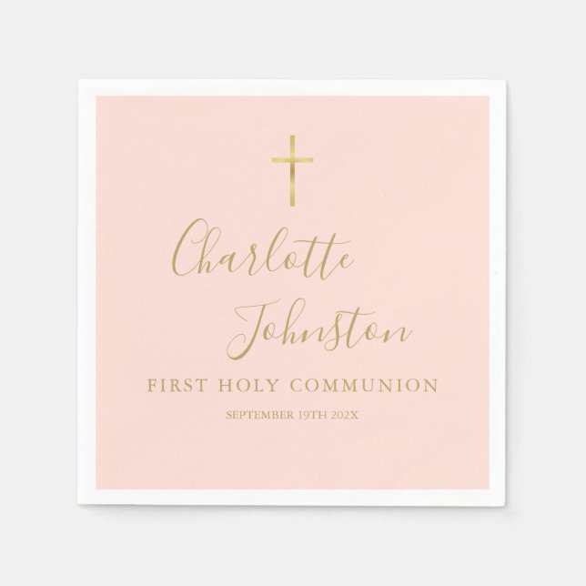 Serviette En Papier Communion solennelle écriture rose doré (Devant)