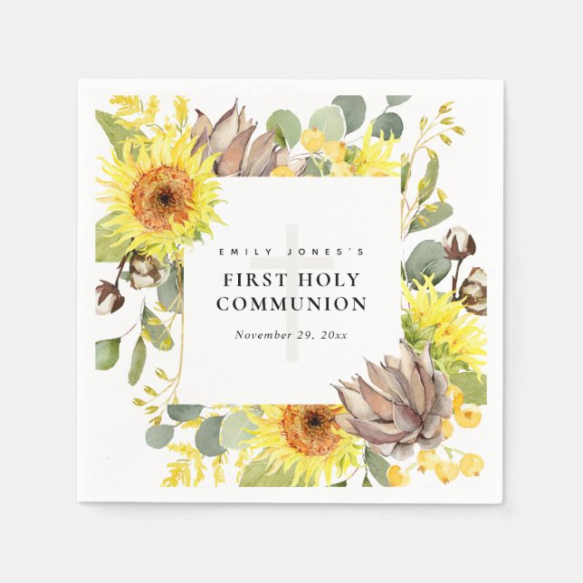 SERVIETTE EN PAPIER COMMUNION SOLENNELLE PREMIÈRE FLEUR DE TOURNESOL E (Devant)