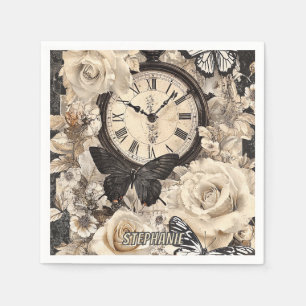 Serviette En Papier Compas vintage et papillon - Papier rustique (4)