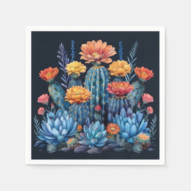 Serviette En Papier Composition des cactus à fleurs, succulents (Devant)