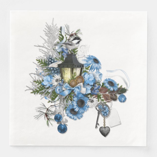 Serviette En Papier Composition sur le thème de Noël bleu (Devant)