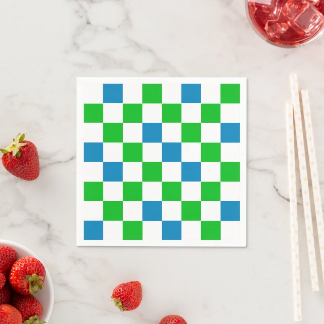 Serviette En Papier Conception à carreaux bleu blanc vert  (En situation)