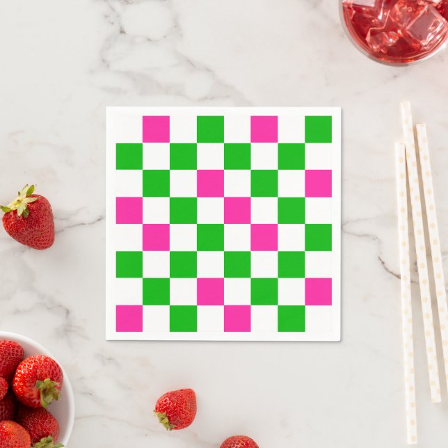 Serviette En Papier Conception à carreaux rose blanc vert (En situation)
