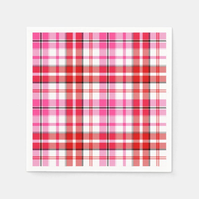 Serviette En Papier Conception à carreaux tartan blanc rouge rose  (Devant)