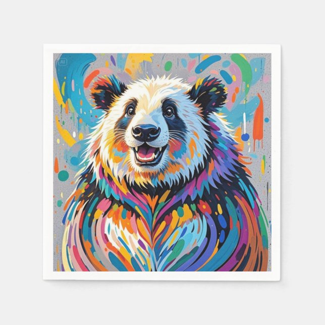 Serviette En Papier Conception artistique d'animal panda abstrait colo (Devant)