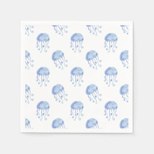 Serviette En Papier conception bleue de plage de méduses d'aquarelle