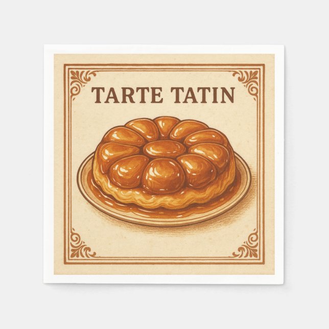 Serviette En Papier Conception Carrée (Tarte Tatin, Style Rétro) (Devant)