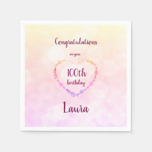 Serviette En Papier Conception d'anniversaire de pastel rose 100th
