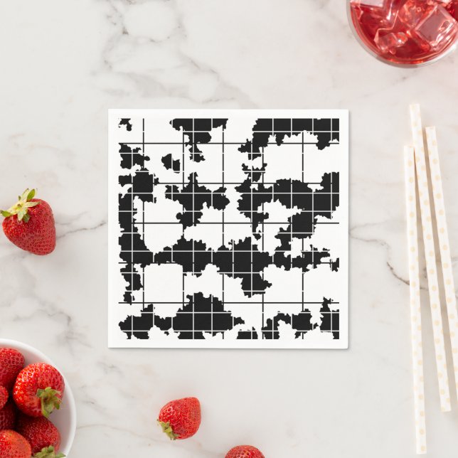 Serviette En Papier Conception d'art abstrait organique noir et blanc (En situation)