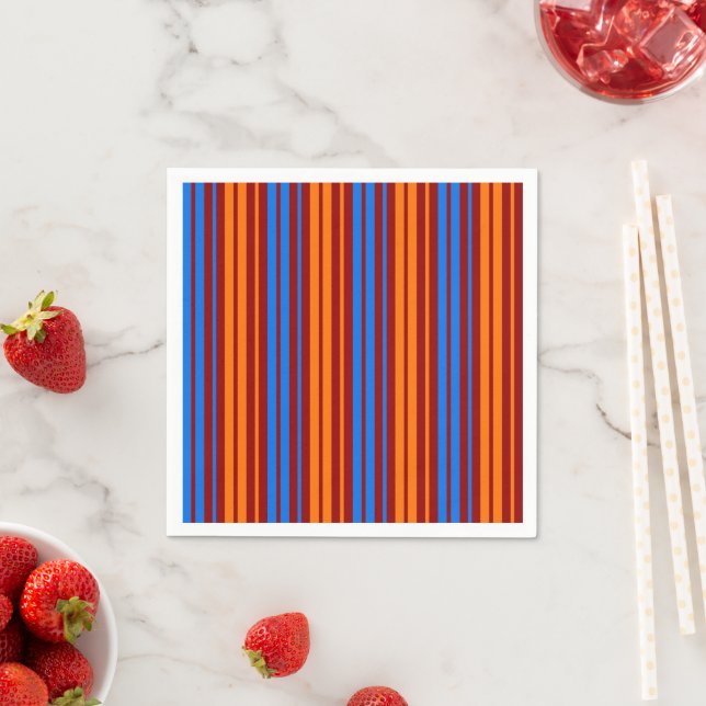Serviette En Papier Conception de bandes verticales orange rouge bleu  (En situation)