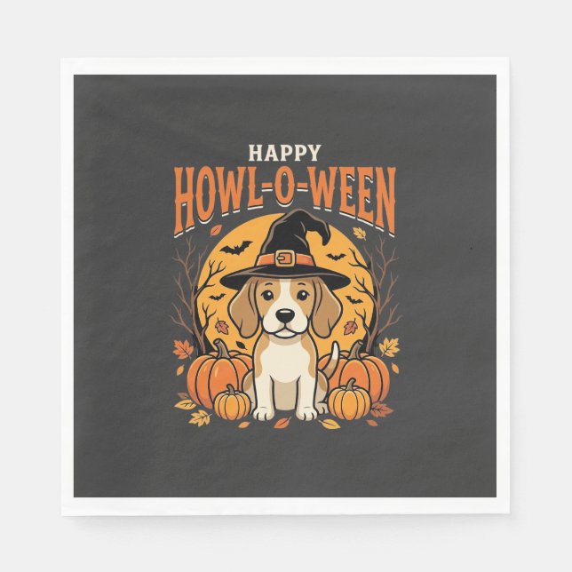 Serviette En Papier Conception de Beagle Halloween Howl-O-Ween Chien C (Devant)