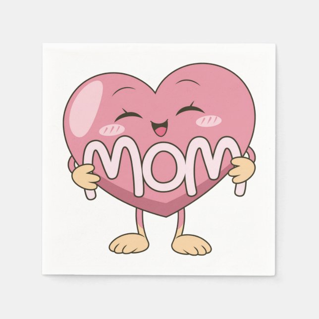 Serviette En Papier Conception de câlin de coeur de maman Kawaii (Devant)
