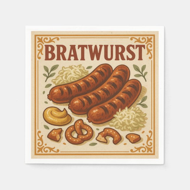 Serviette En Papier Conception de carré (Bratwurst, style rétro) pour  (Devant)