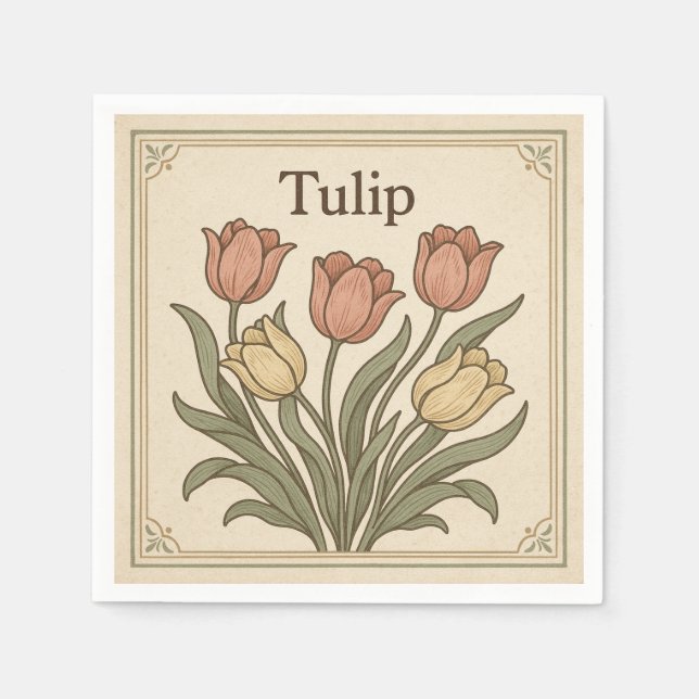 Serviette En Papier Conception de carré pour tulipe, style rétro USA (Devant)